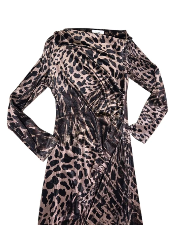 Reiss Briana Velvet Leopard Midi Dress Black/Brown Off Shoulder Long Women's 8 - Picture 5 of 11